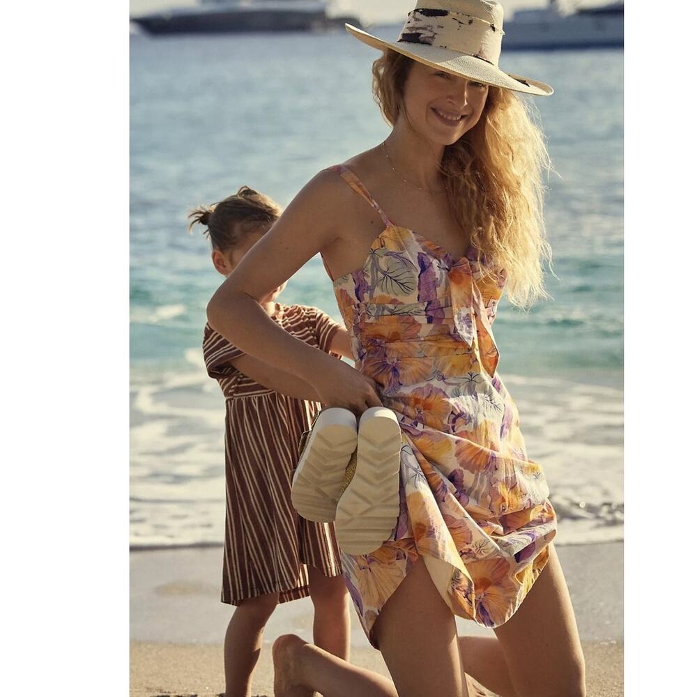 New Anthropologie Cecilia Pettersson Tie-Front Midi Dress SIZE 6 Yellow Floral